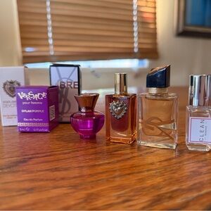 Versace Dylan purple, YSL Libre, Dolce & Gabbana Devotion, Clean Reserve Sugar